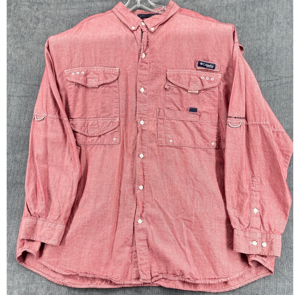 Columbia PFG Super Bonehead Shirt Mens 3XLT Red Cotton Blend Long Sleeve Vent